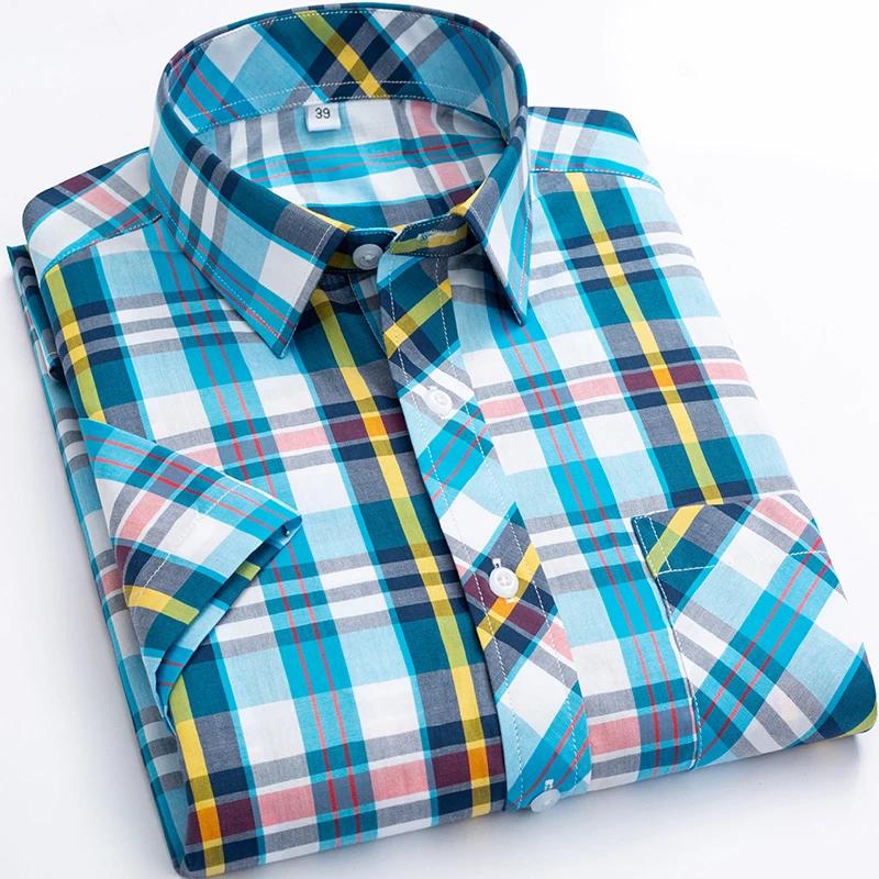 2026 Summer Thin Plaid  Men's Shirts Short Sleeve  Plus Size Cotton Soft Comfortable Young Casual Social Shirt Clothing
