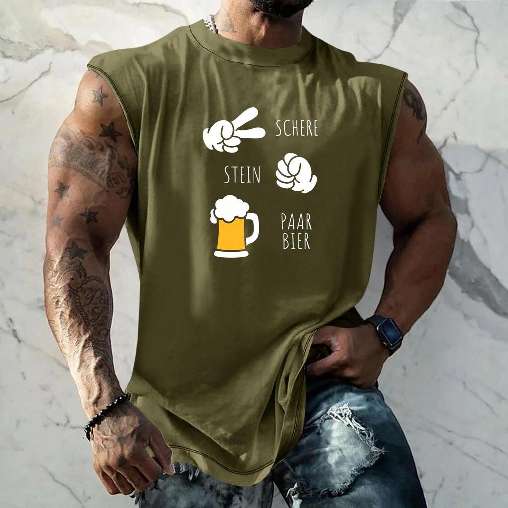 Men Sleeveless Tank Top Loose Fit Textured Pattern Printed Vest Casual Sports Streetwear Summer Holiday Daily Wear