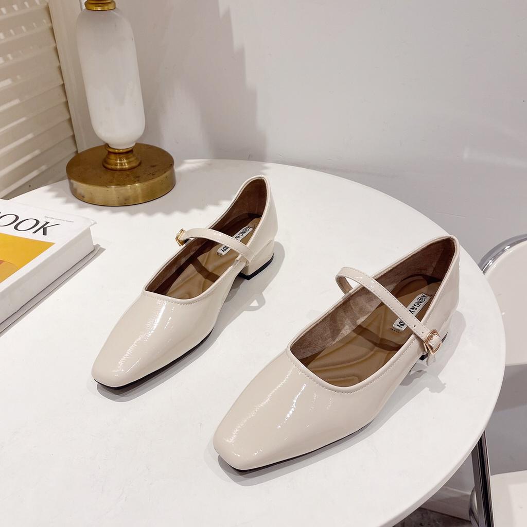 Summer Heat Mary Jane Square Head Small Leather Shoes Temperament Commuting Low Heel With Skirt Evening Word With High Heels