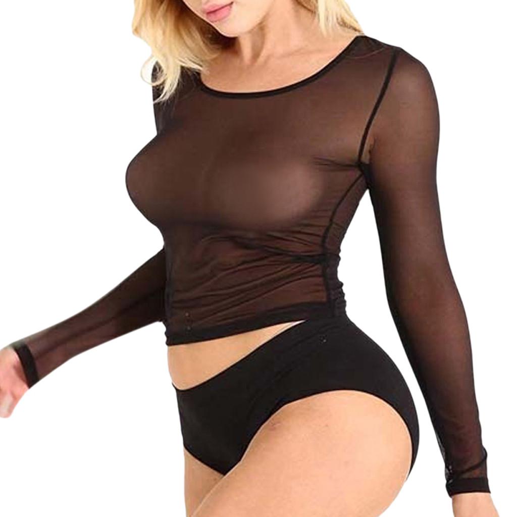 

Женский прозрачный топ с длинными рукавами без швов для коррекции рук, короткий, сетчатая рубашка, блузка S/M//LXL