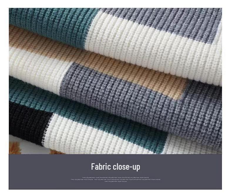 Men's Contrast Color Knitted Sweater - Loose, Trendy, Cozy, Winter Warmth