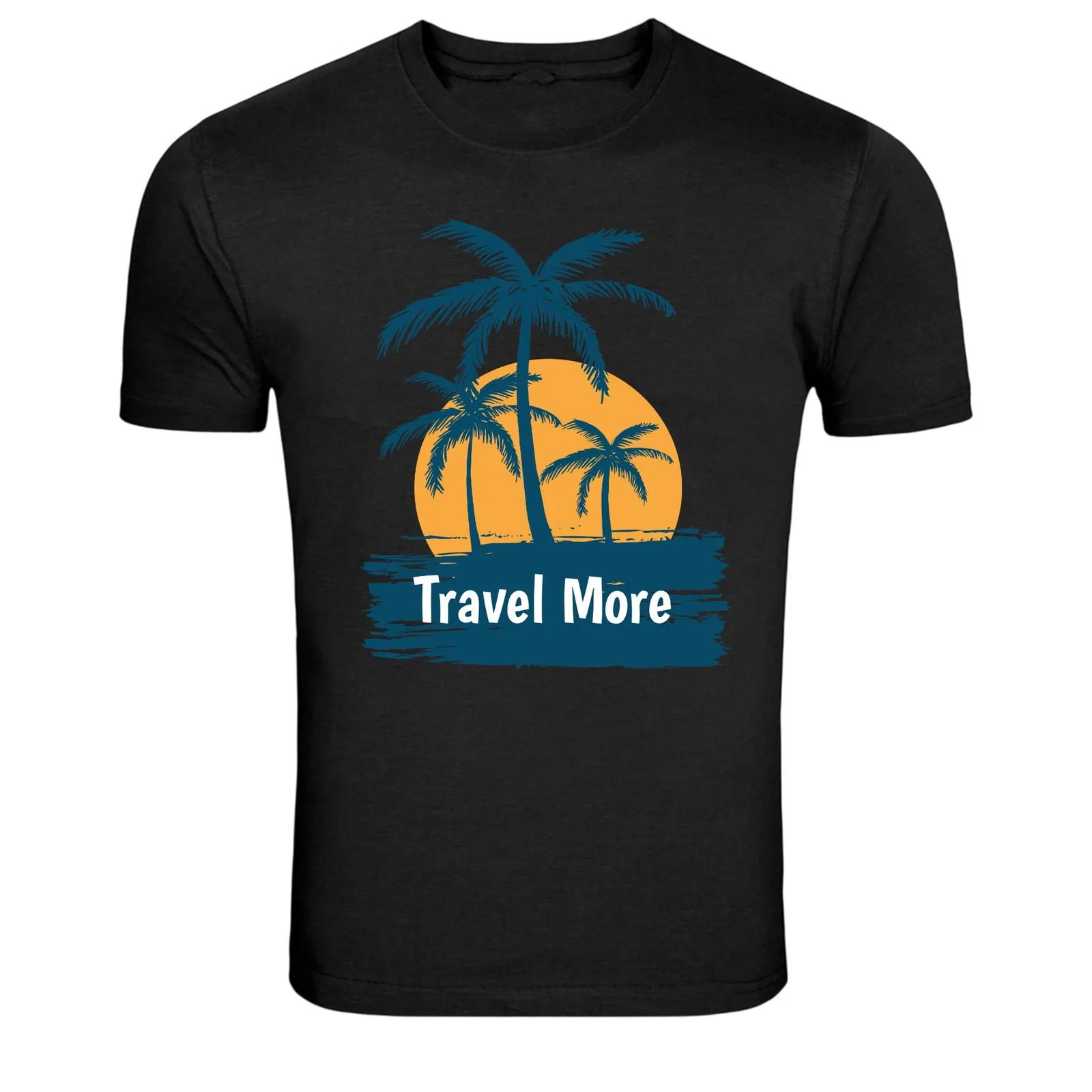 Travel More Tropical Beach Palm Sunset Vacation Graphic T-Shirt XS