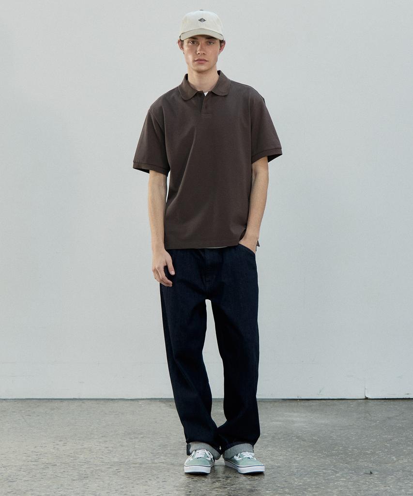BASIC HOUSE Uni Semi-Overfit Pique Polo Shirt Brown Lyts3104