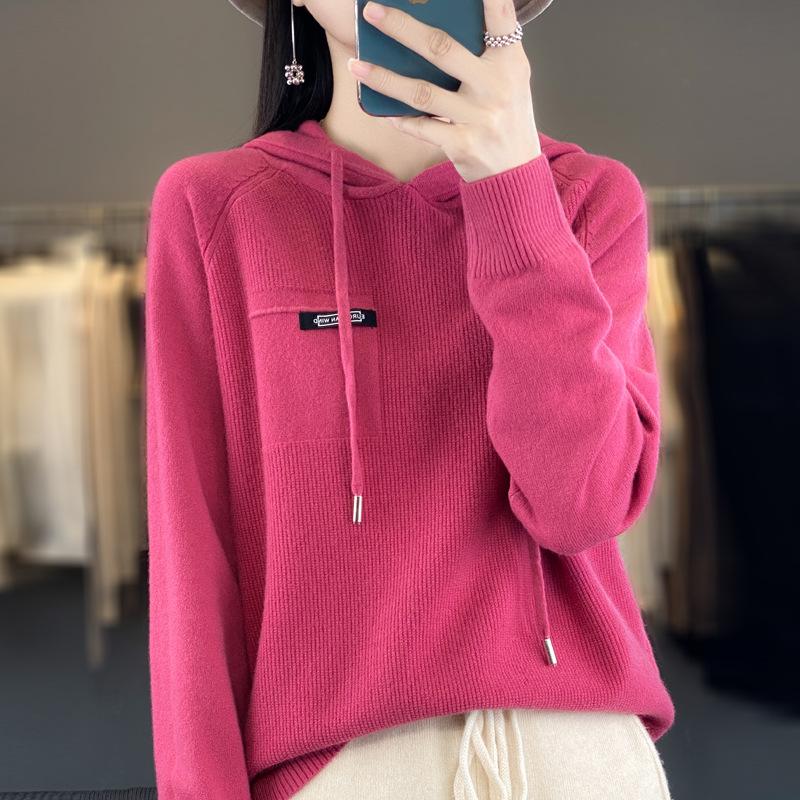 DAFIFY Women's Fashion Casual Fall Winter Solid Color Print Long Sleeve Hooded Sweaters
