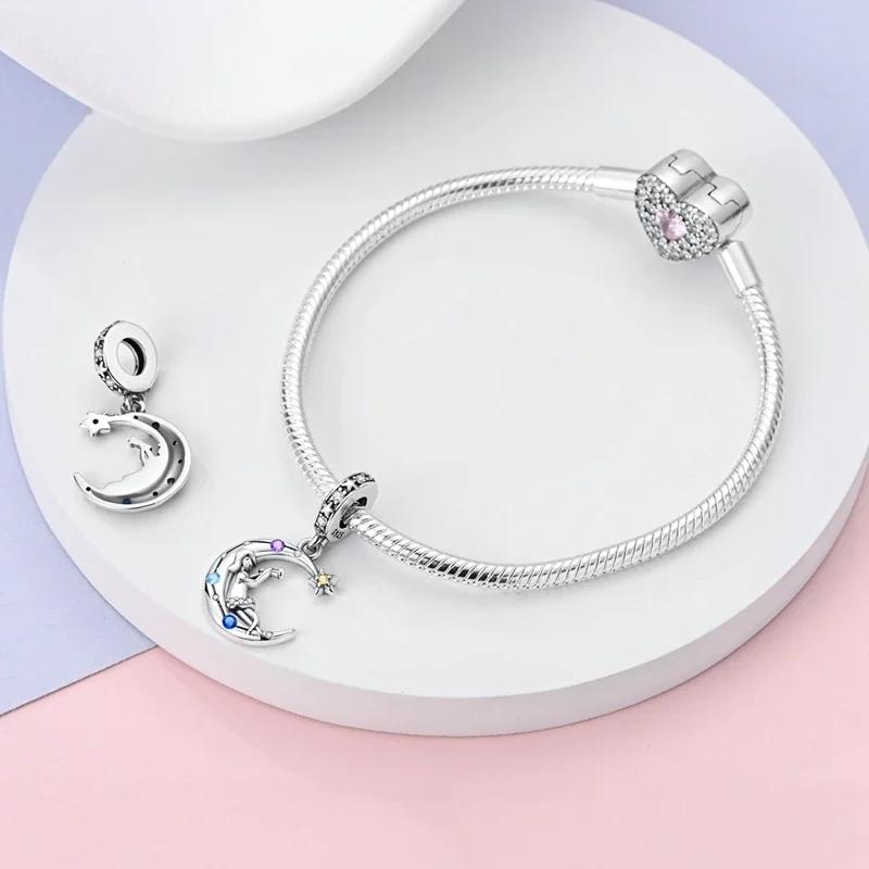 copper Moon Dangle Charm Bead Charms Sparkling Star Shape Zircon Tree of Life Bead Charms Diy Authentic Bracelets Making Fine Jewellery Gifts for Wome