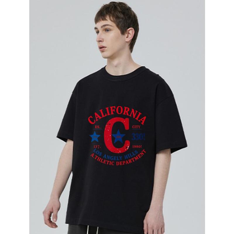 Black Short Sleeve T Shirt California City Los Angeles Hills Athletic Department Graphic Print Casual Wear