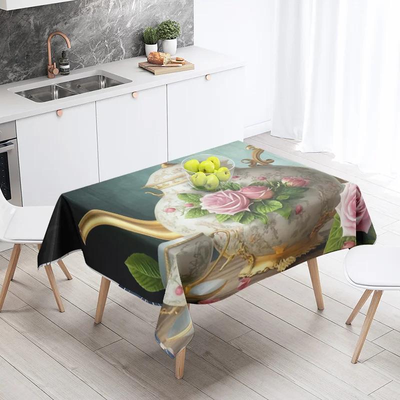 Abstract Art Food Illustration Tablecloth Oil-proof Tablecloth Waterproof Picnic Fabric Nordic Home Decoration
