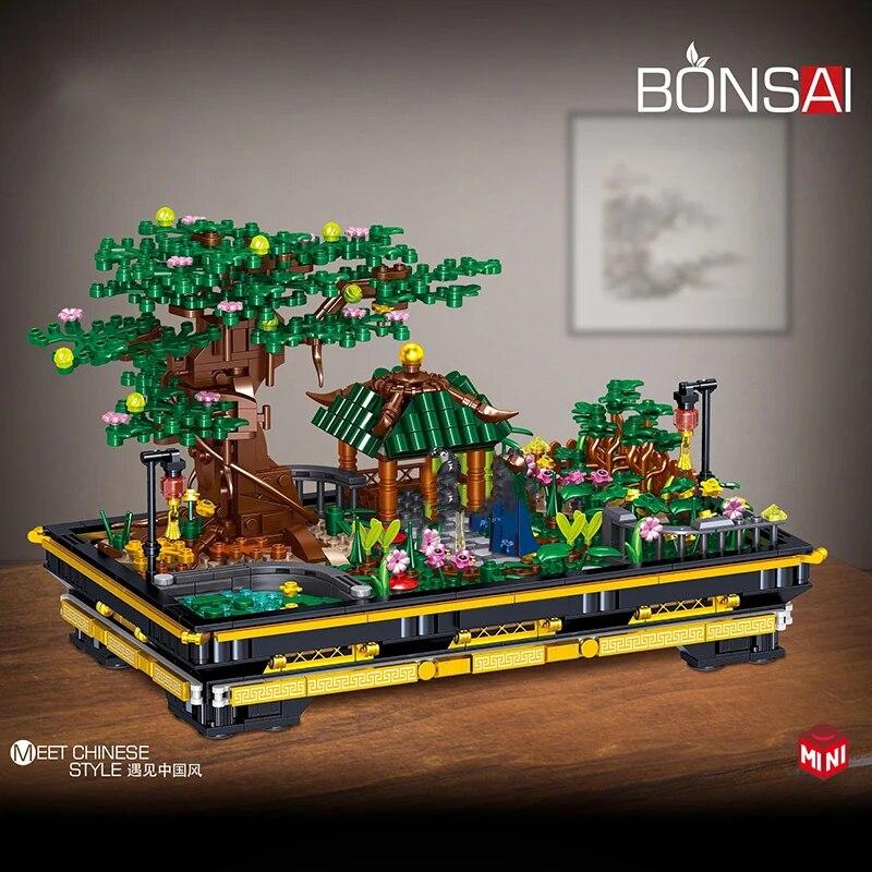 Simulation Bonsai Plant Succulents Sakura Blossom Potted Mini Building Blocks City Street View Tree Flower Bricks Toys Gifts