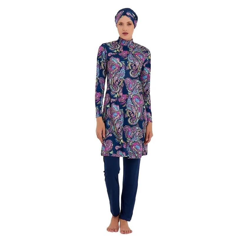 

Купальник мусульманский женский из двух частей, полностью закрытый буркини, топ и брюки, с цветочным принтом, исламский скромный купальный костюм, женский купальный костюм, пляжная одежда, лето 2025, новинка 5XL красный