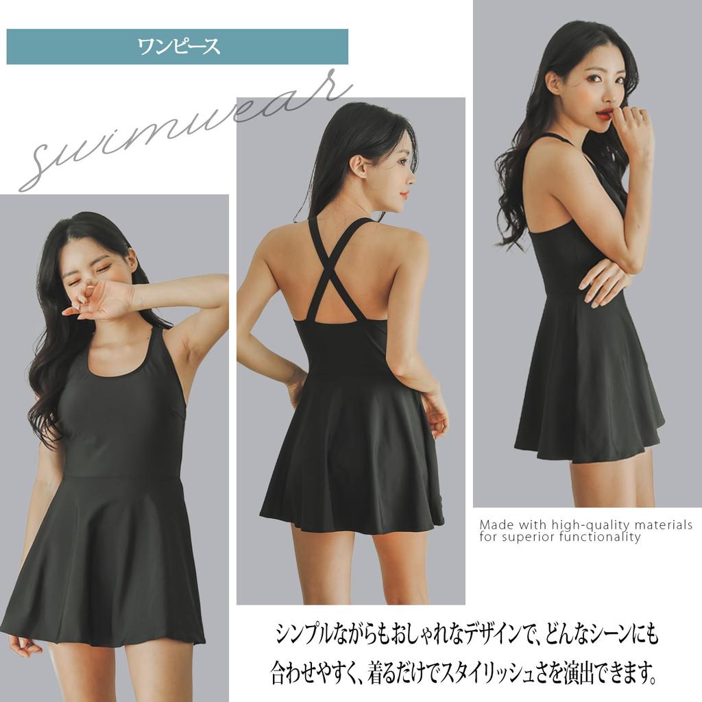 Simple Flare Size M [RAVIR] Women's One-Piece Swimsuit, Inpan, Black,