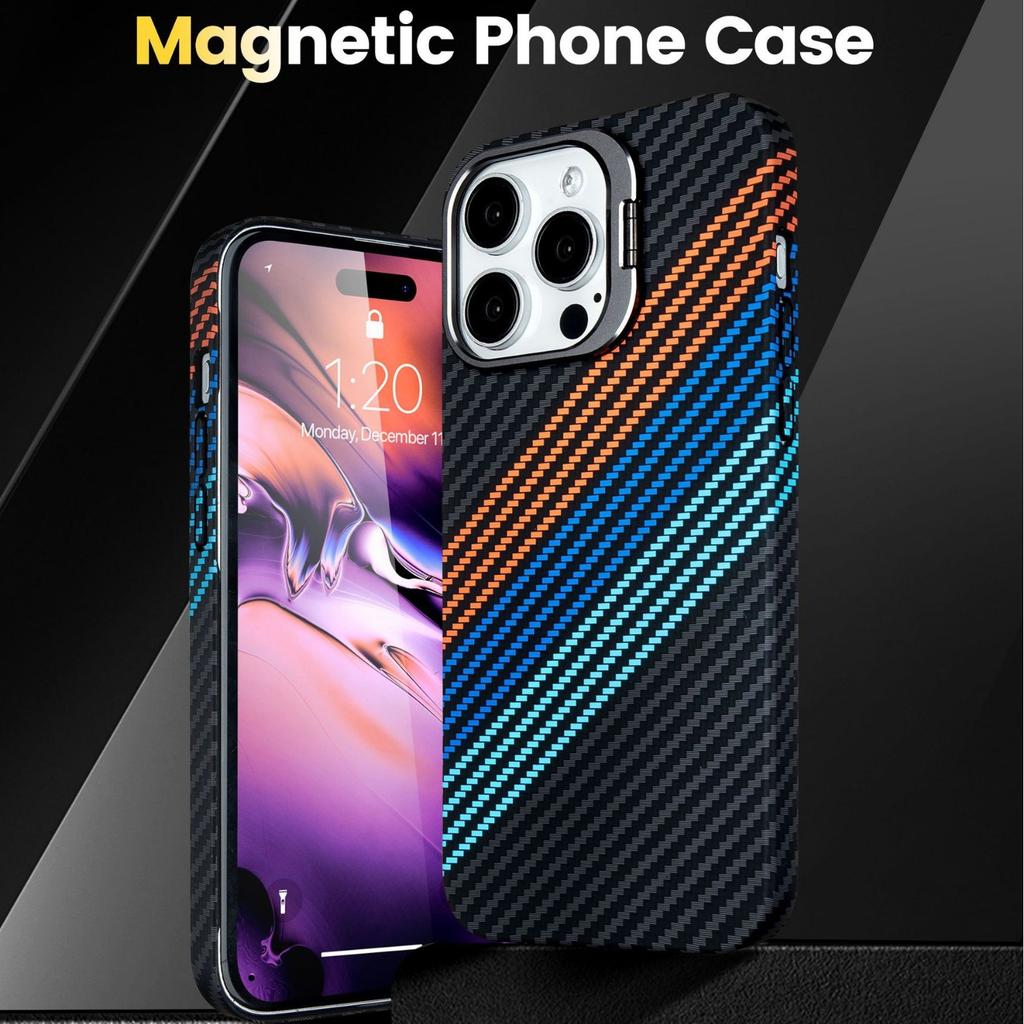 Para Apple 16pro Capa Magnética para Telefone para Apple 15plus Suporte Lente Fibra de Carbono Capa Protetora