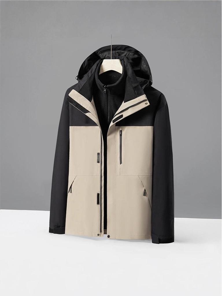 Men's & Women's Three-in-One Hooded Outdoor Jacket - Autumn/Winter Color Block Coat