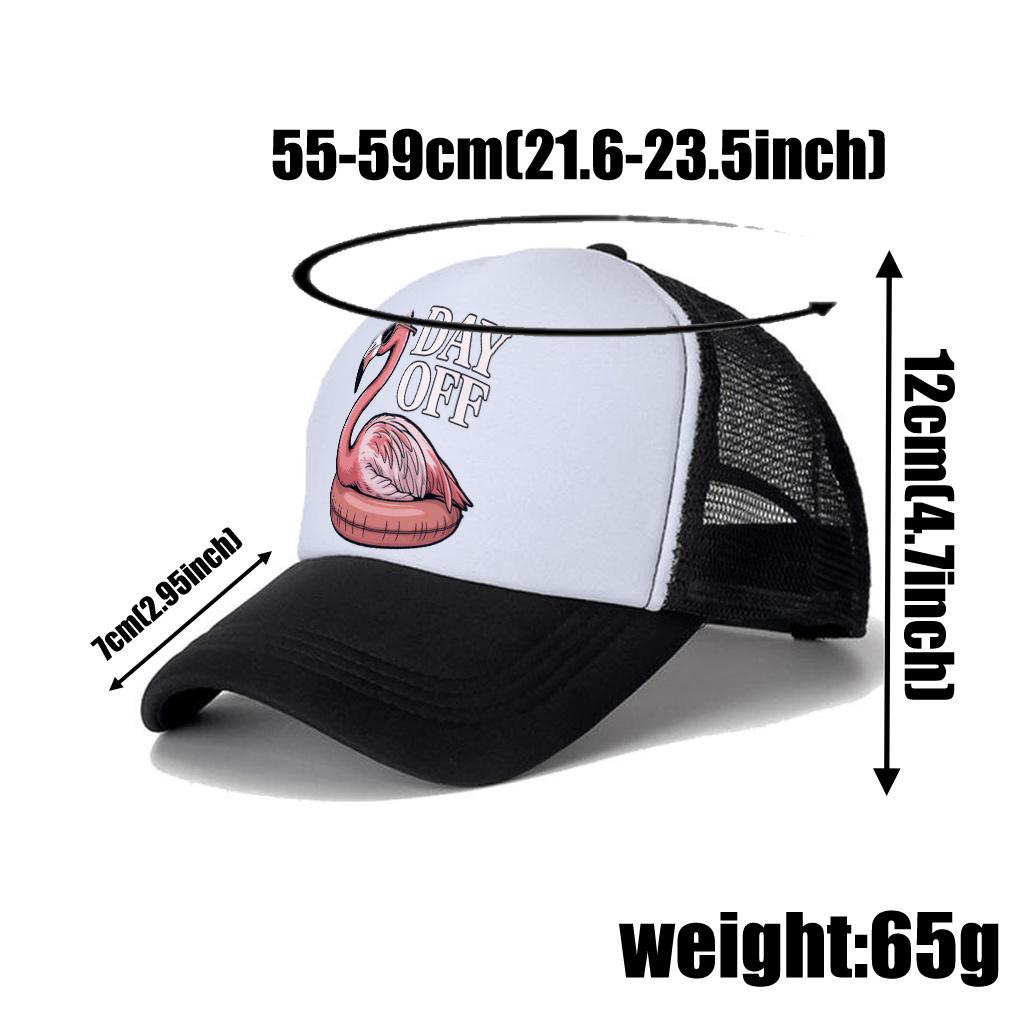 Flamingo Day Off Graphic Trucker Hat Mesh Baseball Cap Adjustable Unisex Casual Breathable