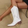 Fashion Comemore Spring Autumn Fashion Pointy Solid Color Women's Mid-calf Boots with Mid-heel Sleeves Embroidered Western Cowboy Boots