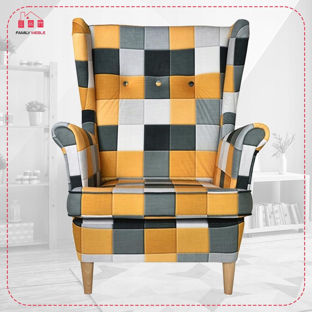 ARI PRINT Scandinavian Family Furniture Wing Chair, Checkered Panels Pattern