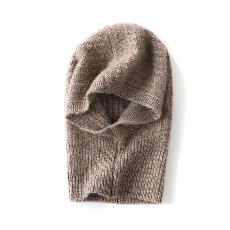 First-line ready-to-wear% pure cashmere Farak hat women's solid color twisted flower hooded thermal ear protection wool hat