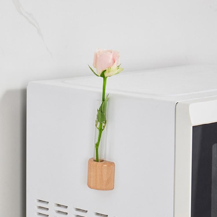 Decorative Wood Test Tube Vases With Magnetic Base Hydroponic Plant Display Vases Refrigerator Magnet For Home Decors