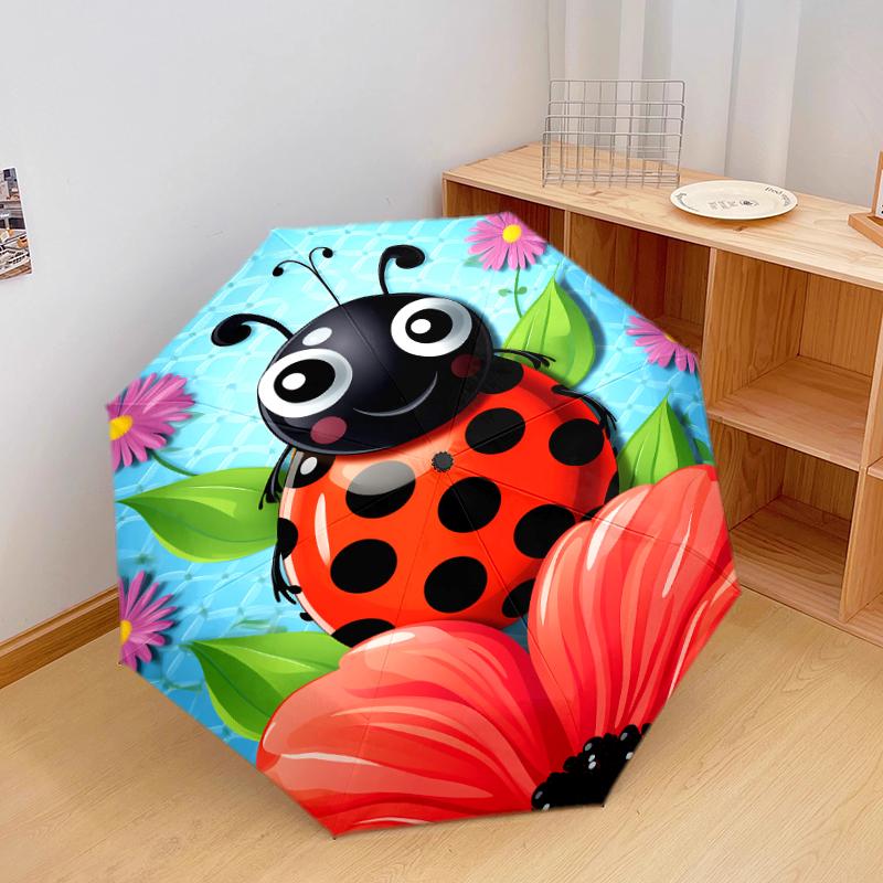 

1 PC Automatic Folding Umbrella - Ladybug, ghost, peacock Pattern, Portable & Foldable Design with 8 Ribs, Christmas Birthday Gifts