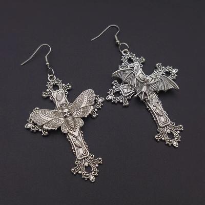 Large Moth Cross Earrings Pendant Floral Filigree Victorian Vintage Gothic Style Great Gift for Her Protection Amulet