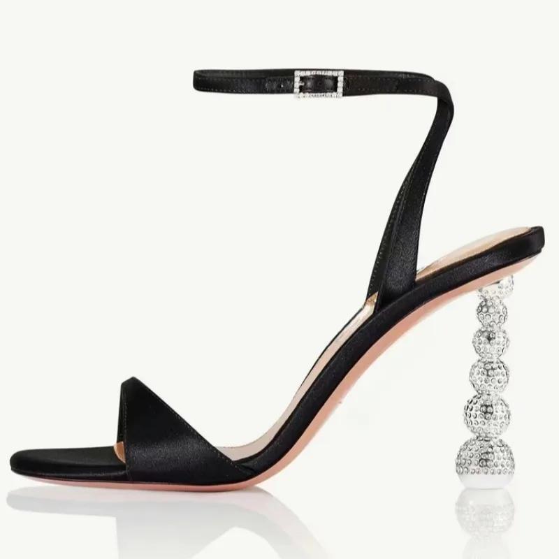 Fashion New Sweet Rhinestone 9.5cm Strange Style Heel Sandals Summer Elegant Banquet Wedding Brides Bridesmaids Women's Slippers 34-43