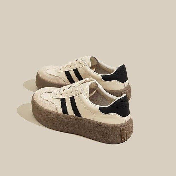 Small 7cm Thick-soled Inner Height-increasing German Training Shoes for Women's 2025 Season New Casual Sports Lace-up Leather Board Shoes