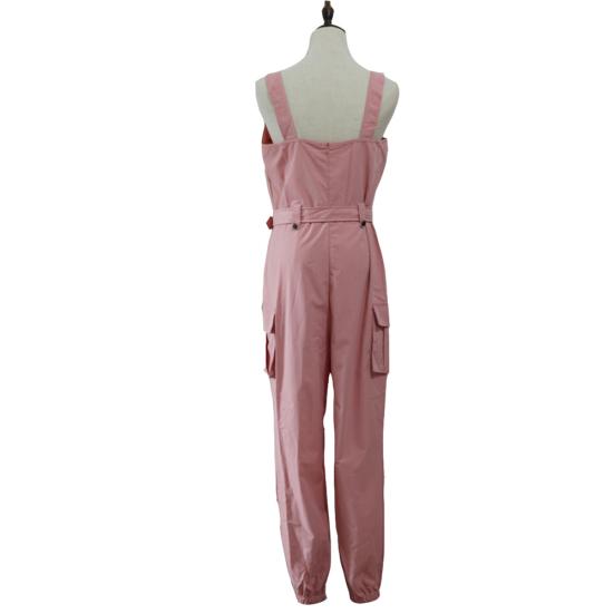 Women Fashion Sleeveless Pockets Blet Ankle Tied Long Pants Overall Jumpsuit