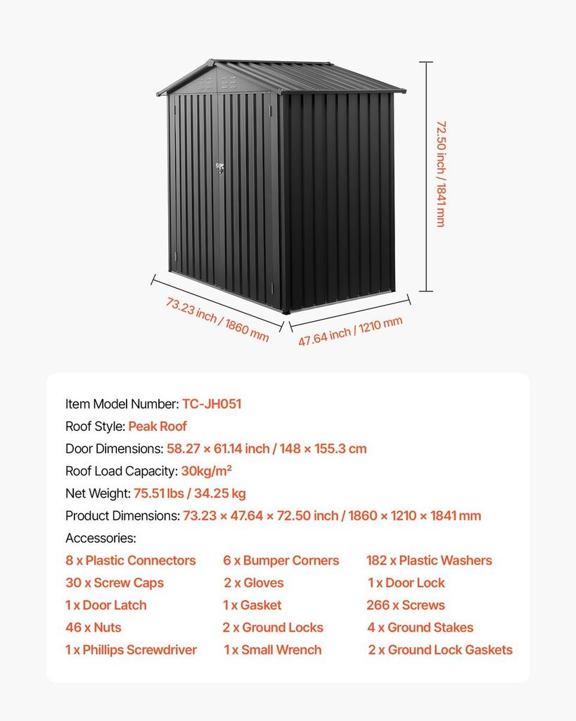 1860 X 1210 X 1841 Mm Metal Garden Shed, Outdoor Storage Shed with Lockable Doors & 4 Louver Vents, Peak Roof Metal Sheds Outdoors Storage, Storaged