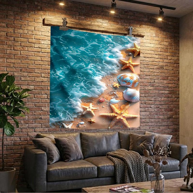 Ocean Starfish Shells Printed Tapestry, Wall Hanging,Livingroom, dormitory, Large Wall Decor, Fabric Decor Fan Birthday Gifts