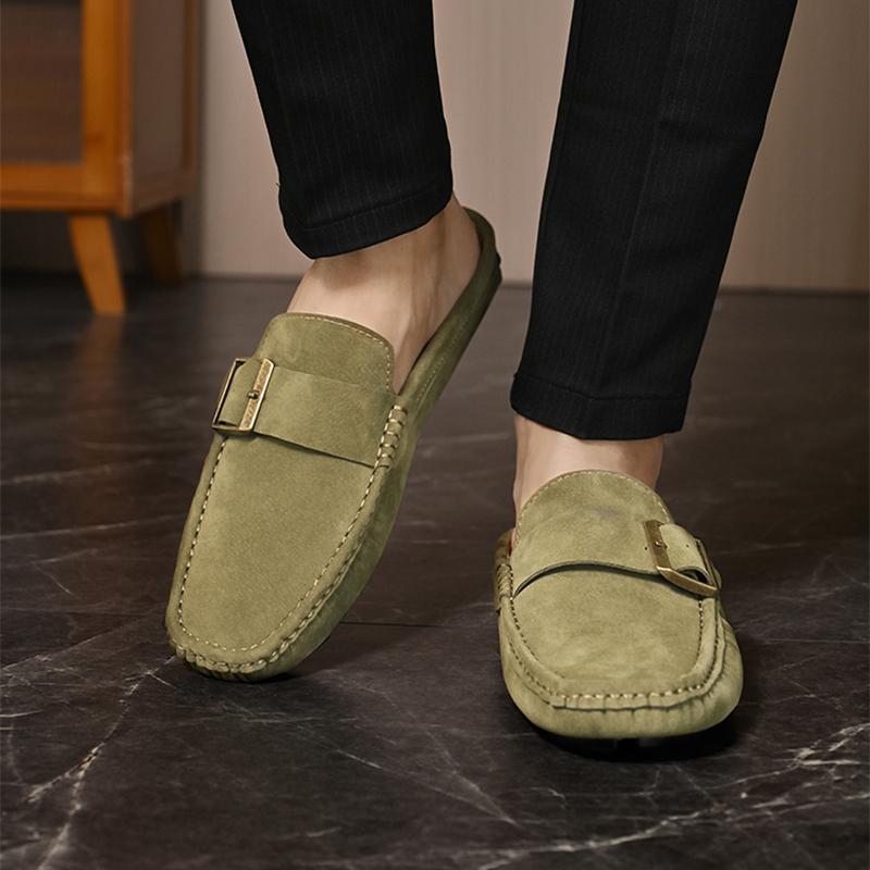 Luxury Designer Trend Men's Suede Leather Half Shoes For Men Mules Sandals Casual Shoes Slides Monk Strap Loafers Slippers