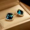 Retro Square Blue Crystal Zircon Stud Earrings for Women Luxurious and Exquisite Daily Accessories Party Jewelry Birthday Gifts