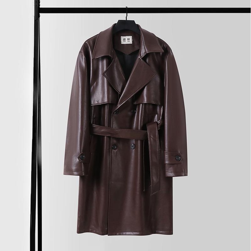 

Чоловічий великий розмір, високоякісний в язаний тренч зі шкірозамінника - корейський стиль, вільний, повсякденний, весна/осінь. 7XL кавовий/синій