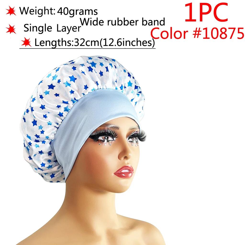 1 Stück Damen Satin Bonnet Elastisches breites Band Nachtschlafmütze Haarausfall-Abdeckung Kopfwickel Lockiges Federndes Haar Schönheit Chemo Cap Pflege