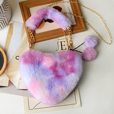Plush Bag Heart-shaped Peach Heart Can Be Diagonally Straddled On One Shoulder, Portable Women's Bag Chain Love Plush Bag Heart-shaped Women's Bag