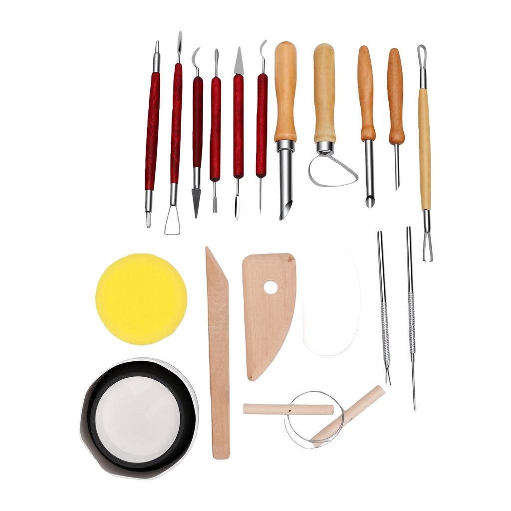 19 Pcs Pottery Tools Kit with Wooden Handle Stainless Steel Clay Sculpting Tools for Ceramics Carving Shaping Detailing