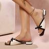 Women's Bow Detail Slide Sandals, Color Blocking Low Wedge Slippers, Korean French Style Wholesale in Stock