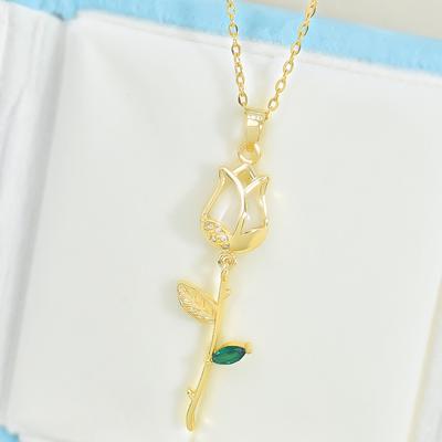 Tulip Necklace Women'S Light Luxury Premium Fresh Versatile Opal Pendant Exquisite Accessories