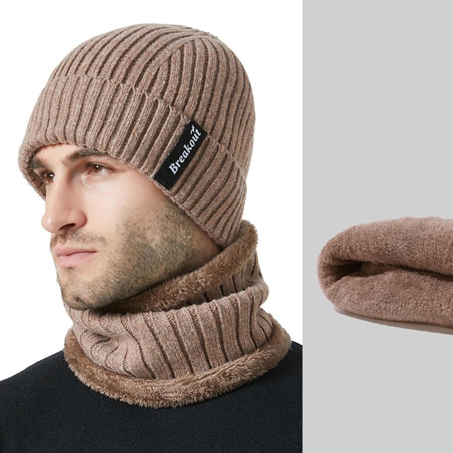 Pălărie tricotată pentru bărbați de iarnă Kit eșarfă în aer liber Gros pentru protecție urechi Pălărie caldă din două piese Șapcă cu mâneci Skullies Beanies