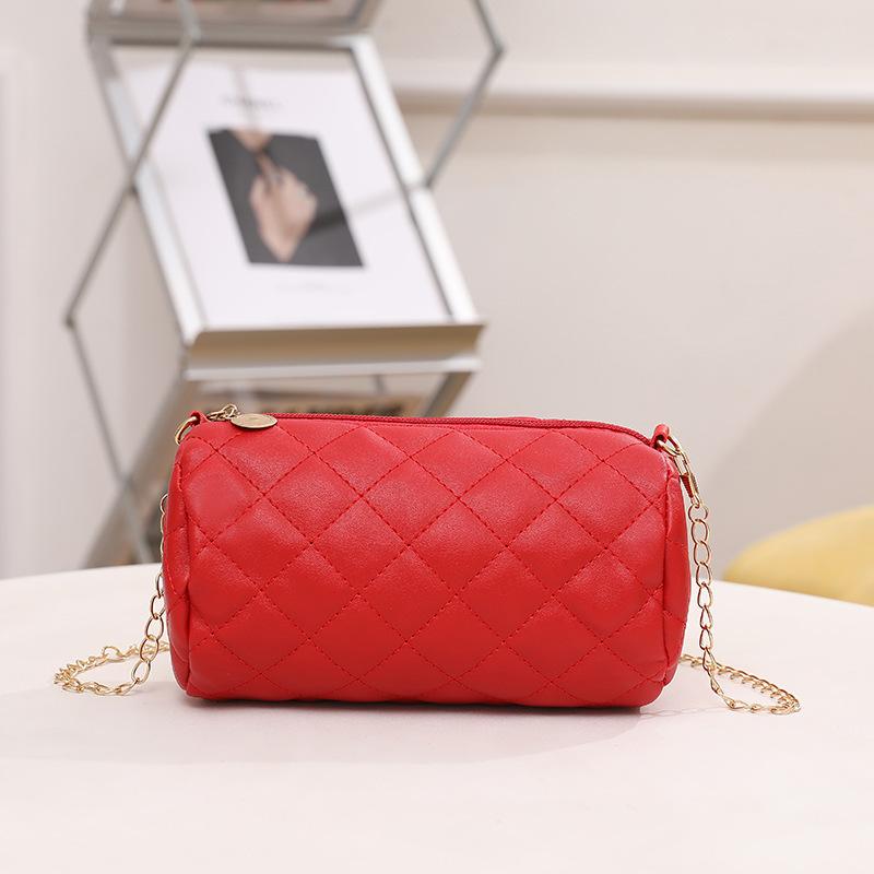 Bag women's new rhombus embroidery chain small cylinder bag casual mobile phone, bag small bag