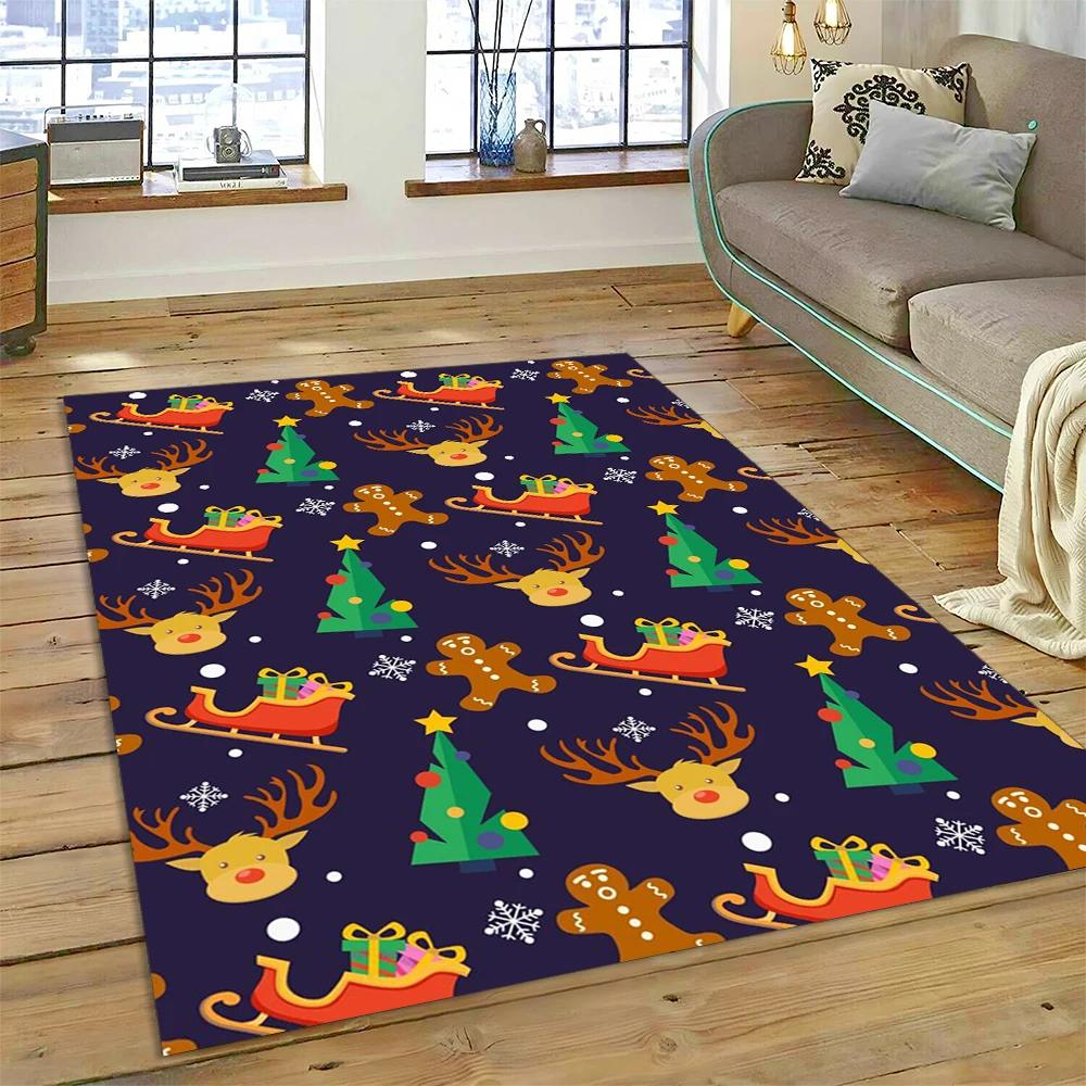 3D Merry Christmas Tree Santa Claus Cartoon Area Rug Large,Carpet for Home Living Room Sofa Doormat Decor,kid Non-slip Floor Mat