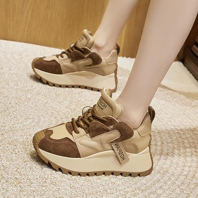 Platform Dad Shoes Women's Spring New Leather Versatile Waffle Forrest Gump Women's Shoes Breathable Sports and Leisure Shoes