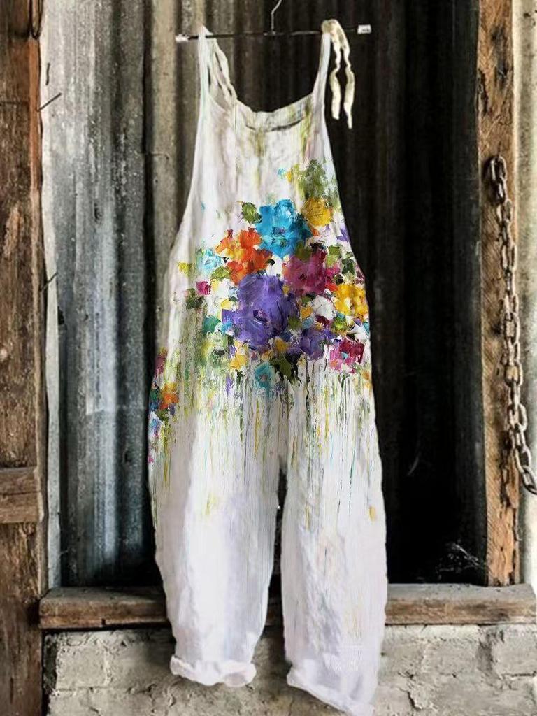 2025 Summer Retro Print Wide-Leg Women's Jumpsuit