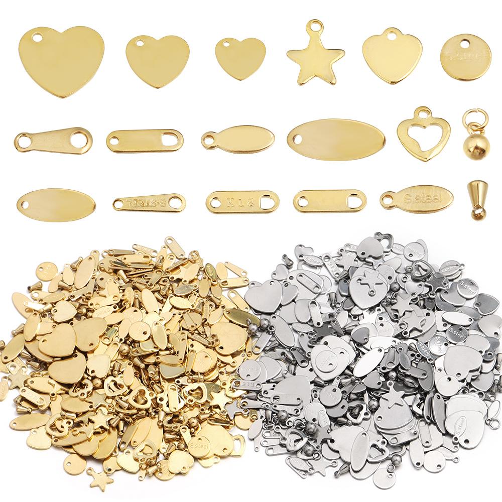 20pcs Stainless Steel Extend Tail Chain Charms Tag Gold Steel Color Multi-style Pendant for DIY Necklace Bracelet Jewelry Making