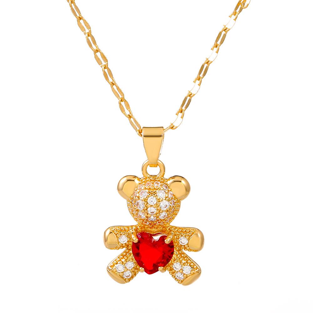 Nuove Squisite Collane alla Moda Piene di Cristalli Cuore d'Amore Orso Cartone Animato Ciondolo per Donne Gioielli Fascino Regalo per le Feste