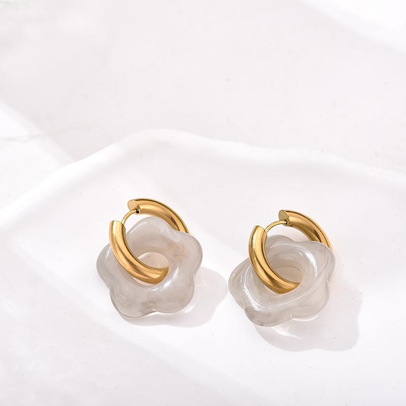 New Flower Resin Acrylic Drop Earrings Gold Color Round Circle Stainless Steel Ear Buckle Hoop Earrings For Women Jewelry Gift