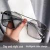 Men's Day & Night Color-Changing Double Bridge Sunglasses - Anti-UV, Trendy Driving Shades