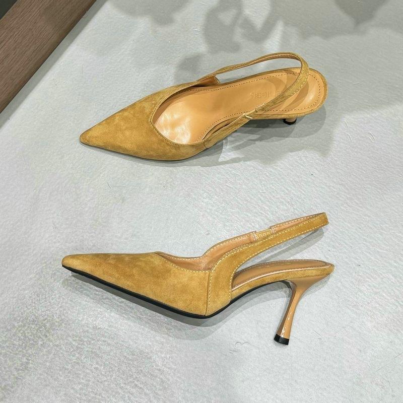 Temperament high heel black bag head sandals women's height increase spring and summer niche high-end temperament with skirt pointed single shoes