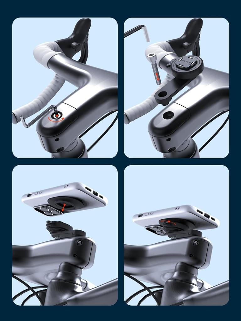 Sincetop Q Series Bicycle Phone Holder CNC Rotation Compatible with Stem Mount Aluminum, 1-Second Attach/Detach, 360° Road/MTB/E-Bikes,