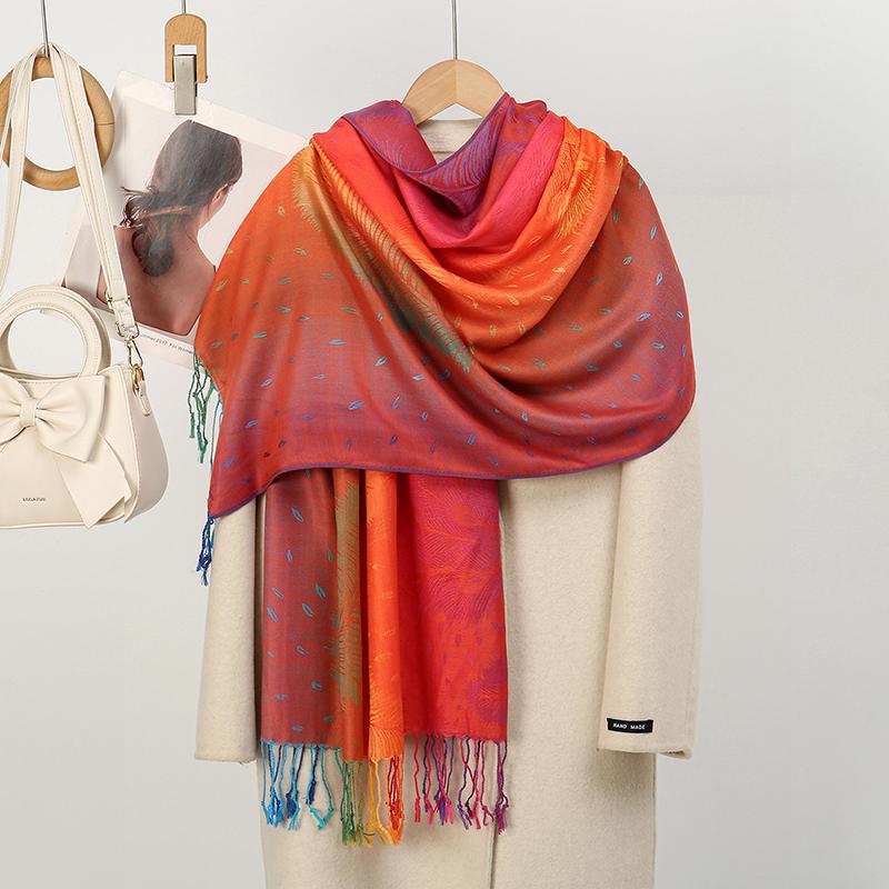 Elegant Ladies Pashmina Jacquard Cashmere Scarves Winter Thick Warmth Two-Sided High Quality Shawl Coldproof Blanket Scarf