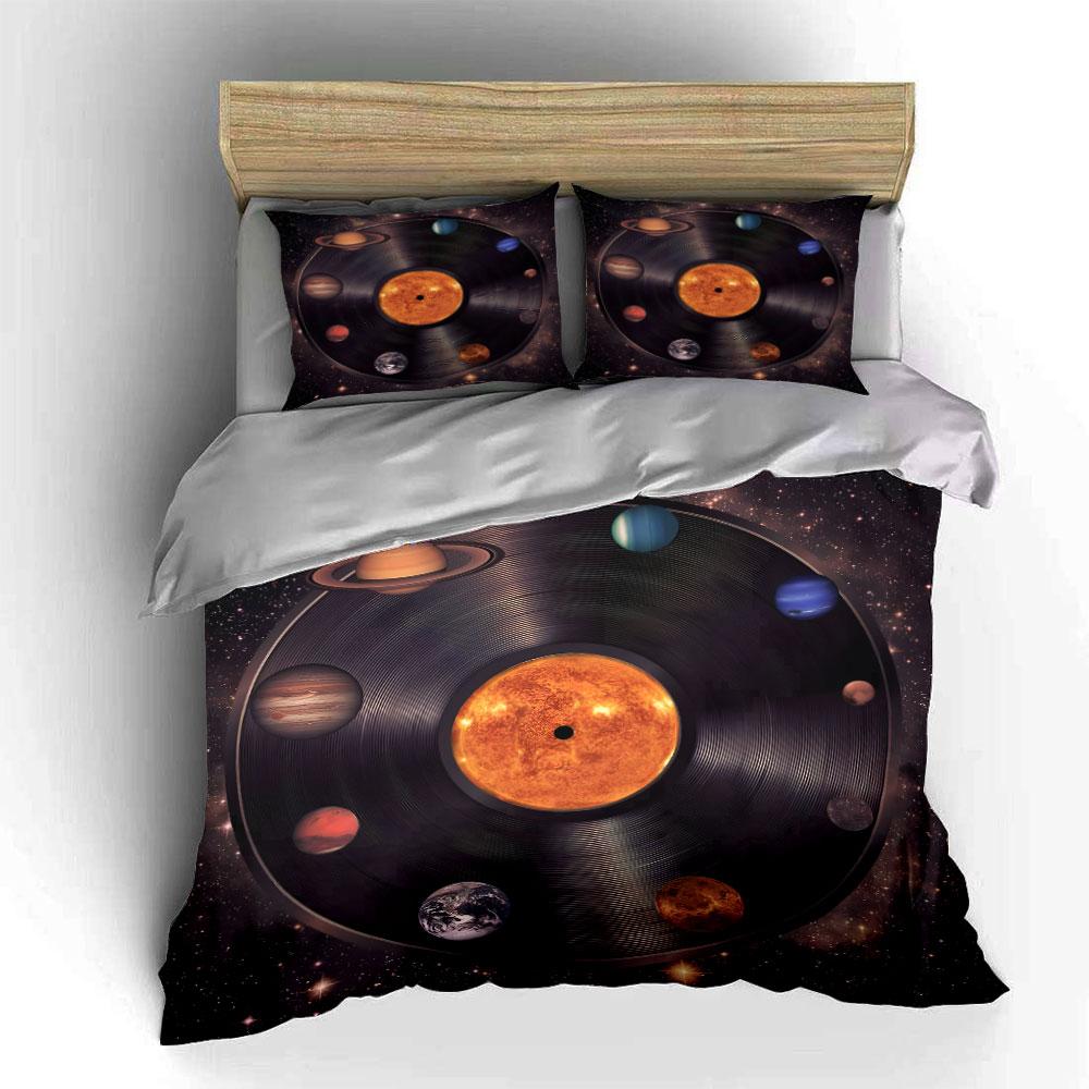 Solar System Inspired Vinyl Record Set Exquisite three-piece bedding set gift for kids and adults 135x200cm