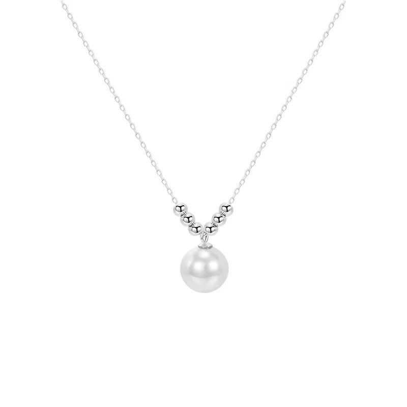S925 Sterling Silver Shijia Single Pearl Necklace Women's Spring and Summer Round High-end Clavicle Chain Does Not Fade